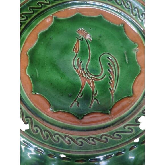 Vintage Mid Century Incised Carved Handmade Tito Ubeda Pottery Dish Green 9" - Picture 2 of 10